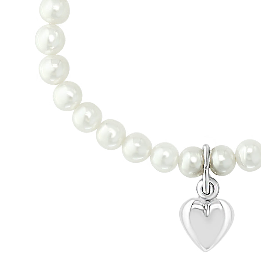 Freshwater Pearl Stretch Bracelet with Heart Charm - 7 in - 4-4.5mm