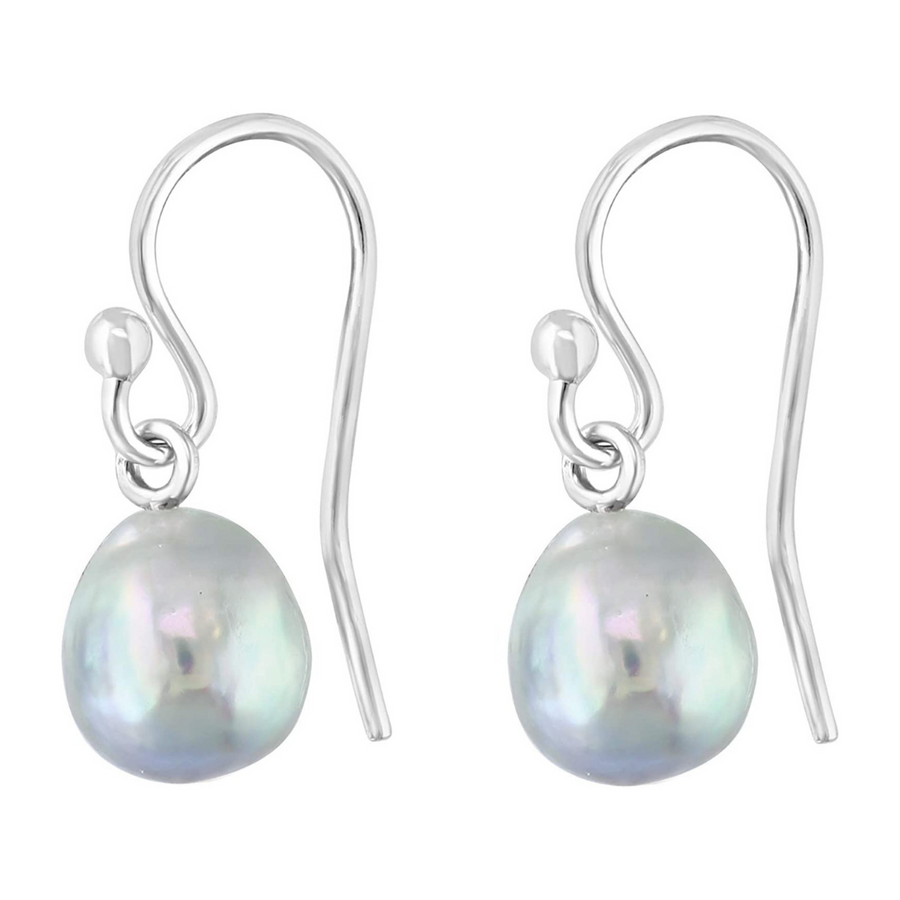 .925 Sterling Silver Wire Blue Akoya Pearl Earrings